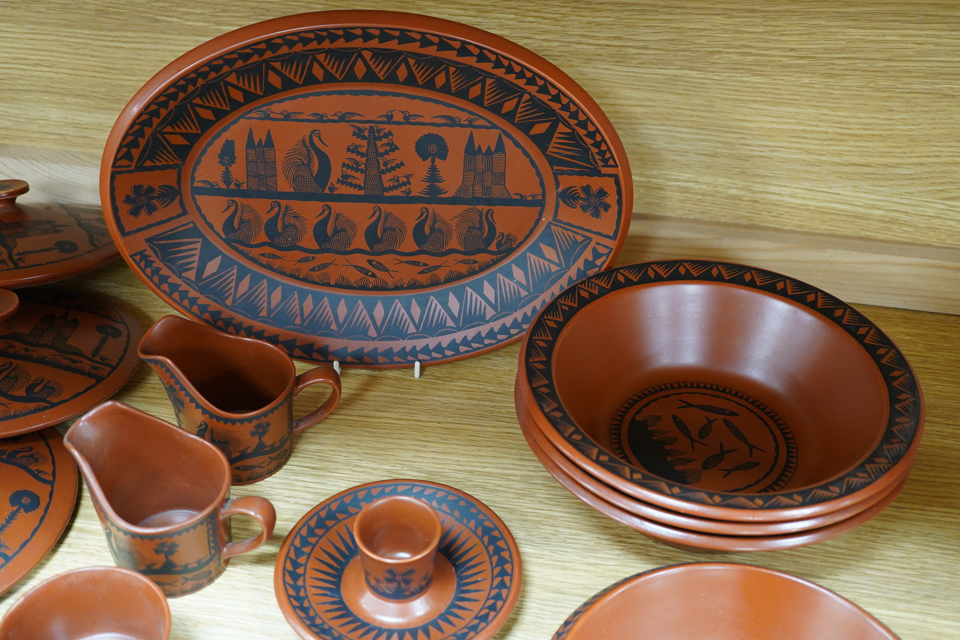 A Royal Worcester crown ware Scottie Wilson dinner, tea and coffee service, largest 33cm wide